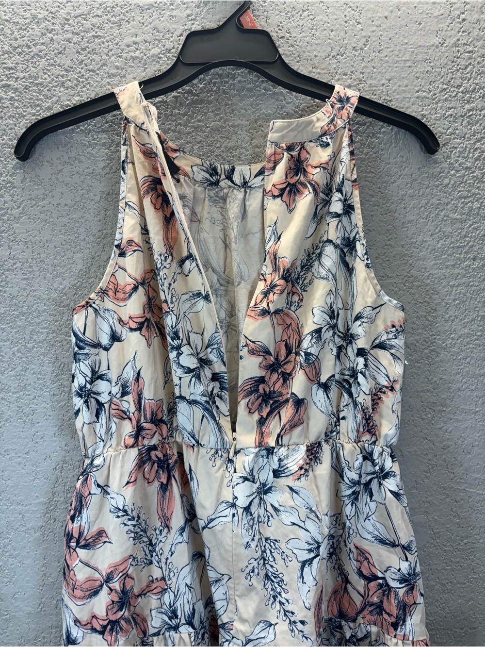 Alex Marie Cream Floral Halter Mini Dress with Blush and Navy Print - Picture 4 of 6